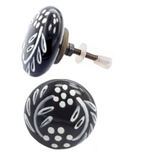 Boutons et poignées en céramique modernes gravés de fleurs blanches pour armoires d'extérieur de commode de cuisine et de chambre à coucher [CK 425] - Product Image 2