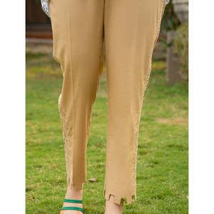 Women's LUNARA Embroidered Cotton Flare Pants High-Waisted Casual Gothic with <b>Elastic</b> Waist Breathable for Summer - Product Image 5