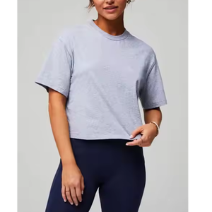 Top d'été pour femmes Slim Fit Crop Top Short Sleeve Crew Neck Solid Color T-Shirts Breathable Bow Collar Wholesale Bangladesh Offre Spéciale - Product Image 1