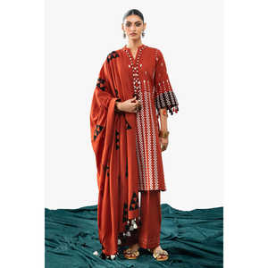 Conjunto de Traje de 3 Piezas Estilo Bohemio para Mujer con Patrón Geométrico y Decoración de Borlas, Corte Holgado y Largo, MJ-52027 - Product Image 4