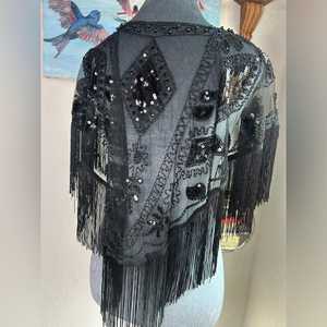 Handmade Adult Party Wrap for Club Wear Sequin Design with Long <b>Fringes</b> and Fancy <b>Beaded</b> Polyester Material - Product Image 4