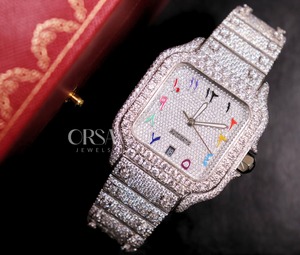 นาฬิกาผู้ชายสีเงินดีไซน์ไม่เหมือนใครประดับด้วยเพชรธรรมชาติสไตล์งานอัญมณีแท้ราคาไม่แพง - Product Image 2