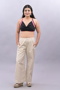 กางเกงขาตรงผ้าฝ้ายลำลองของผู้หญิงกางเกงฮาเร็มสีพื้นแบบเรียบทำด้วยมือทรงหลวมขนาดพิเศษขายส่ง - Product Image 2