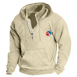 Sudaderas con capucha personalizadas para hombre, de manga larga, para invierno, con media cremallera, bordadas, holgadas, 100% algodón, con bolsillo - Product Image 1