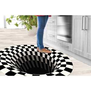 Alfombra de ilusión óptica, alfombra de ilusión óptica en blanco y negro, alfombra redonda suave, alfombra de chenilla - Product Image 2