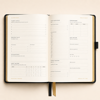LABON Agenda de Discipline Personnalisé 365 Jours, Planificateur d'Objectifs de Luxe à Couverture Rigide Noire, Journal de Productivité Quotidienne avec Bordure Dorée, Marque Privée