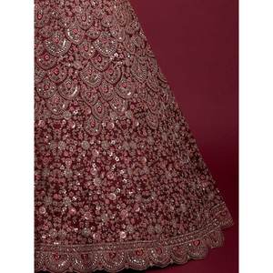 Burgundy Sequins Net Bridal Lehenga Choli with Dupatta <b>Fascinating</b> <b>Wedding</b> Apparel - Product Image 3