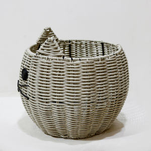 Artex Dong Thap Panier de rangement en osier gris PE tissé avec visage de chat pour chambre d'enfant - Product Image 5