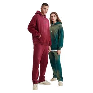 Survêtements personnalisés pour hommes, sweat-shirt et pantalon de survêtement en molleton épais 100% coton, poches latérales, col à capuche - Product Image 1