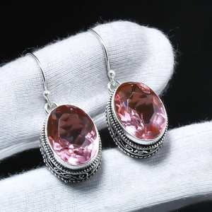 Rose Morganite Gemstone 925 Boucles D'oreilles En Argent Sterling Femmes Boucles D'oreilles Morganite Dangle Boucle D'oreille En Gros Usine Prix - Product Image 2