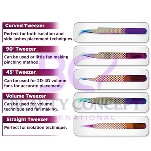 Juego de pinzas de extensión de pestañas de acero inoxidable multicolor con estuche de cuero ecológico, pinzas injertadas - Product Image 3