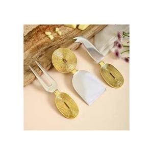 Silver Aluminum <b>Circular</b> Design Handle Round Shape <b>Mirror</b> Polished Stainless Steel Cheese Cutting Tools Set - Product Image 1