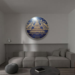 Decorazione circolare della parete a tema antico edificio cinese blu e <span class=keywords><strong>oro</strong></span> | Pannello intricato in metallo - Product Image 3