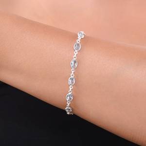 6.40บุษราคัมสีฟ้าธรรมชาติชุดกรอบรูปไข่โรเดียมชุบเงินเทนนิสสร้อยข้อมือออกแบบเหลี่ยมเพชรพลอยขนาด8.5" - Product Image 1