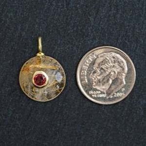 Colgante Redondo de Rutilo Dorado Natural, Hecho a Mano, Plata de Ley 925, Incrustaciones de Piedras Preciosas, Chapado en Oro, Joyería Fina de Moda - Product Image 2