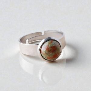 Anillos Ajustables de Plata 925 con Piedra Preciosa de Unakita |   Anillos de Piedras de Nacimiento Redondos con Cabujón al por Mayor - Product Image 1