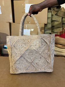 Ladies Trendy Crochet Raffia Handbag Madagascar geometric pattern <b>oversized</b> beach bag - Product Image 1