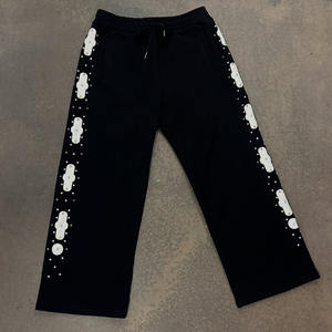 Jogging thermique personnalisé OEM pour hommes, survêtement, sweat à capuche à double fermeture éclair avec strass, pantalon de survêtement évasé, survêtement d'hiver avec logo - Product Image 2