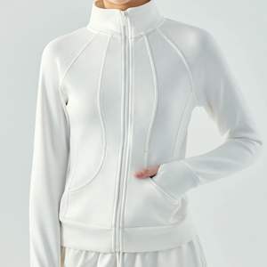 Chaqueta deportiva ligera de Color sólido transpirable con cremallera de manga larga para mujer, conjunto de Yoga de ajuste Regular con cuello levantado - Product Image 5