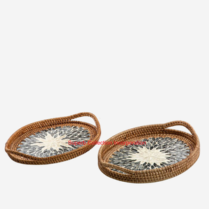 Stylish Rattan Serving Tray With Exquisite Mother Of Pearl Inlay <b>Oval</b> Tray For Home Decor <b>Coffee</b> <b>Table</b> Tray In Affordable Price - Product Image 3