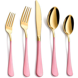 High-Quality 4 Pcs <b>Stainless</b> <b>Steel</b> <b>Cutlery</b> Set with Flower Printed Handles in Stylish Rose Gold Modern American Design - Product Image 3