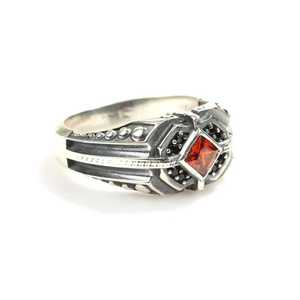 925 Sterling Silver Men's <b>Ring</b> with Square Garnet Agate Stone Rhodium Plated <b>Dainty</b> Style for Everyday Wear - Product Image 3