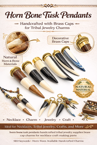 Colgantes Vintage Hechos a Mano de Hueso de Cuerno con Tapas de Latón, Dijes de Joyería Tribal para Niños, para la Elaboración de Collares - Product Image 6