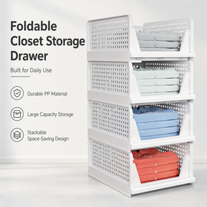 Boîte de rangement empilable pour armoire, organisateur de placard pliable, panier de rangement <span class=keywords><strong>en</strong></span> <span class=keywords><strong>plastique</strong></span> pliable pour vêtements - Product Image 1