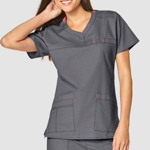 Unisex Customized Women's Nursing <b>Scrub</b> <b>Tops</b> Short Sleeve Hospital Uniform with Woven Spandex/Polyester Fabric Digital Print Set - Product Image 3