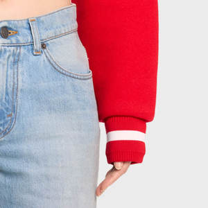 Red Color Women Crop Varsity <b>Jacket</b> Wholesale Custom made long <b>sleeves</b> Crop Top Varsity <b>Jacket</b> For Women's Customized - Product Image 4