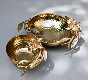 HOT SALE GOLD LEAF CHIP & DIP SERVING BOWL HANDMADE BOWL BRASS