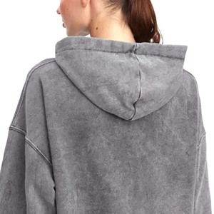 เสื้อสเวตเตอร์โอเวอร์ไซส์ผู้หญิงผ้าคอตตอนผ้าโพลีเอสเตอร์สีพื้นลำลองสำหรับฤดูหนาวแบบวินเทจซีดจาง - Product Image 6