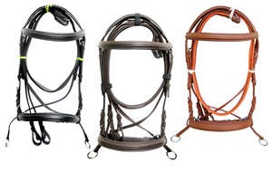 Brides sans mors croisées en cuir avec rênes Horse International English Horse - Product Image 2