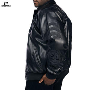 Vestes en cuir noir vintage véritable avec broderie personnalisée Logos Col - Product Image 5