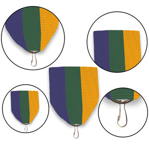 ริบบิ้นตกแต่งด้วยเข็มกลัดสีม่วงสีทองและสีเขียว - Product Image 1