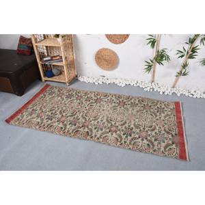 Alfombra turca Vintage Floral tradicional Beige y Rojo Material de lana de 3,1x6,8 pies con respaldo de látex Patrón de retazos - Product Image 2