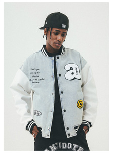 Vente en gros Chenille Broderie Patch Haute Qualité Vintage Lavage Denim Cuir Manches Letterman Varsity Veste Veste - Product Image 4