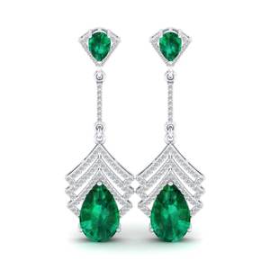 Boucles d'oreilles pendantes REYES de luxe en or 14 carats avec émeraude et moissanite pour femmes, certifiées GRA, bijoux fins pour les fêtes - Product Image 2