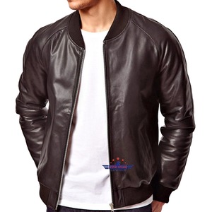 แจ็คเก็ตหนัง lambskin BOMBER สำหรับผู้ชายเสื้อแจ็กเก็ตบอมเบอร์สไตล์เบสบอลวิทยาลัยโลโก้ได้ตามต้องการ - Product Image 1