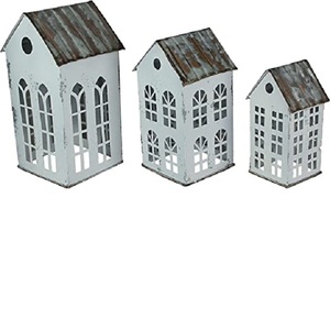 Nuevo diseño de la calle de la ciudad de Metal galvanizado Tin casa conjunto de 2 granja Decoración de casa para Navidad decoración del hogar - Product Image 2