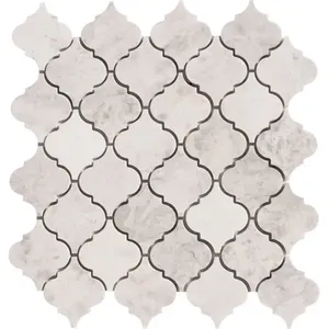 กระเบื้องโมเสค Arabesque Carrara หินอ่อนขัดเงา, กระเบื้องโมเสควอเตอร์เจ็ทพื้นผิวมันวาวและขัดเงาสำหรับห้องน้ำโรงแรม - Product Image 1