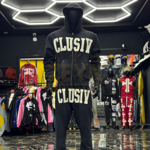 Survêtement élégant imprimé strass pour hommes 2 pièces ensemble luxe Hip Hop Streetwear conception personnalisée survêtements respirants avec patch - Product Image 2