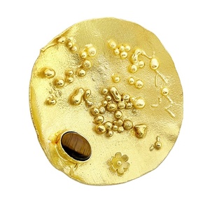 Anillos elegantes de diseñador de piedra de ojo de tigre hechos a mano grandes chapados en oro, joyería de lujo antigua Vintage para mujer, anillos de latón - Product Image 1