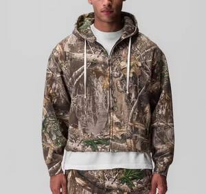 Personalizado de alta calidad 100% Jersey de algodón de gran tamaño de peso pesado grueso Boxy recortado hombres Camo Zip up Hoodie's Cotton Zip up Hoodie's - Product Image 2