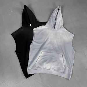 Summer Mens 100% Cotton Sleeveless Workout Tank Top Black Fitness T-Shirt Breathable Knitted Sporty Style - Product Image 1