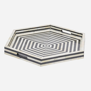 Replicartz Hexagon Butler Serving Ottoman <b>Tray</b> with Cutout Handles for Breakfast in <b>Bed</b> Coffee <b>Table</b> Decor for Parties - Product Image 1