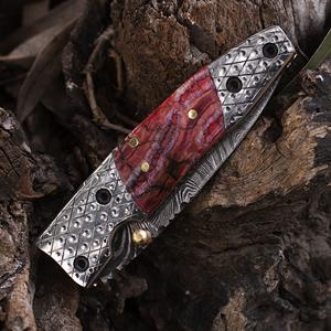 Couteau de poche pliant en acier damas fait à la main personnalisé Offre Spéciale avec gaine en cuir couteau de survie utilitaire OEM - Product Image 4