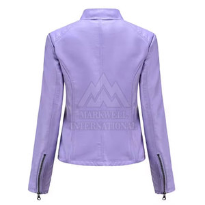 Customized Wholesale Fashion Women Solid Color Leather Jacket Custom Design Genuine Leather Fashion Jacket - Product Image 2