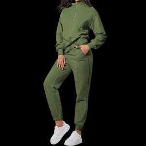 ชุดวอร์ม2ชิ้นสำหรับผู้หญิงชุดวอร์มสวมหัวมีซิปแบบครึ่งเดียวชุดวิ่งชุดวอร์มเข้าคู่ - Product Image 3