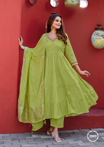 Costume 3 pièces indien et pakistanais Anarkali en coton léger avec travail à la main et fil pour les fêtes de bureau College Girls - Product Image 4